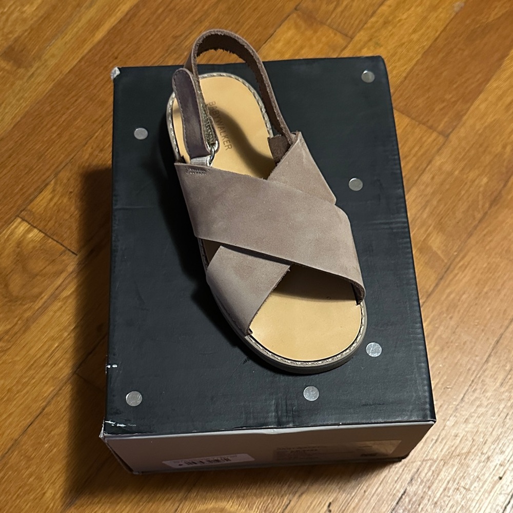 Brand New - European Baby Walker Taupe Criss Cross Velcro Sandal